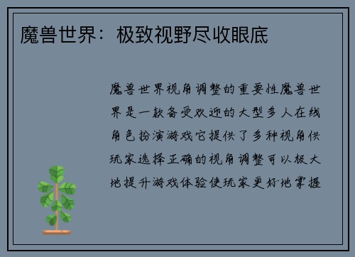 魔兽世界：极致视野尽收眼底